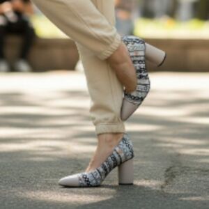 Brunate Stylish Abstract Leather Pumps Made In Italy Block Heel Dress Shoes